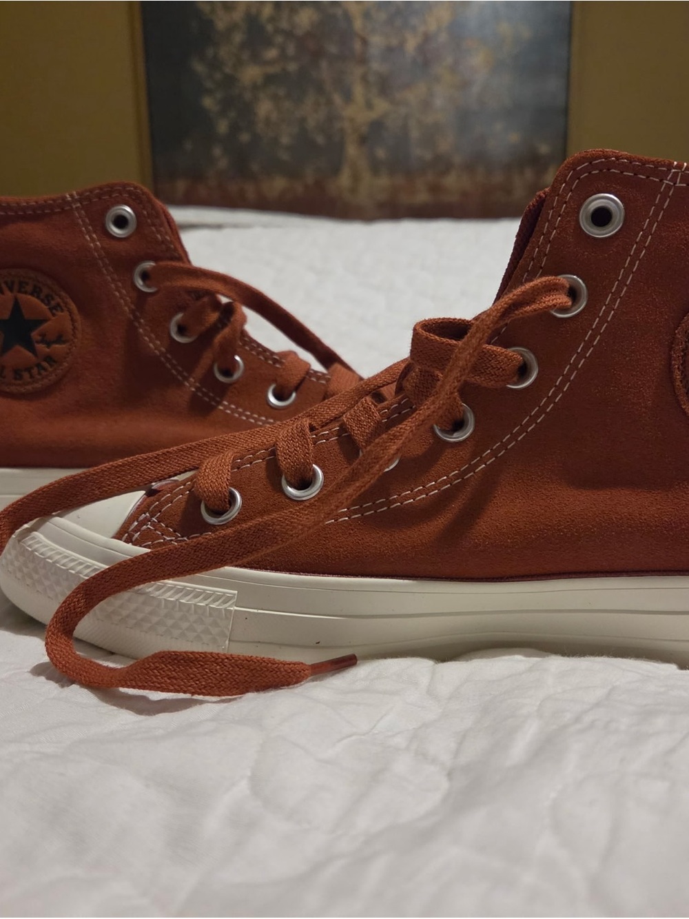 High-Top Canvas Sneakers with Rose Embroidery - Brown - Picture 3 of 7